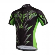 Custom dye sublimation printing green and black color mens short sleeve cycling clothing